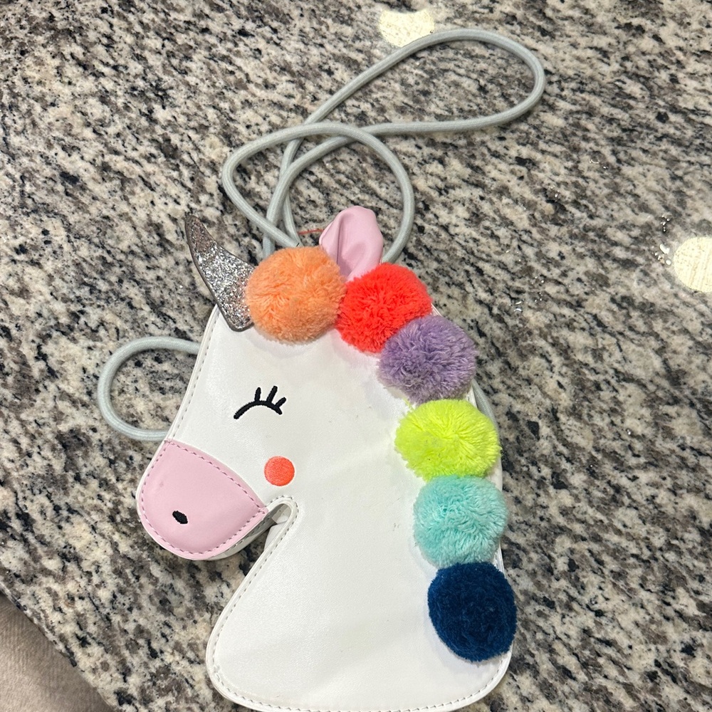 Unicorn Crossbody Bag with Rainbow Pom Poms